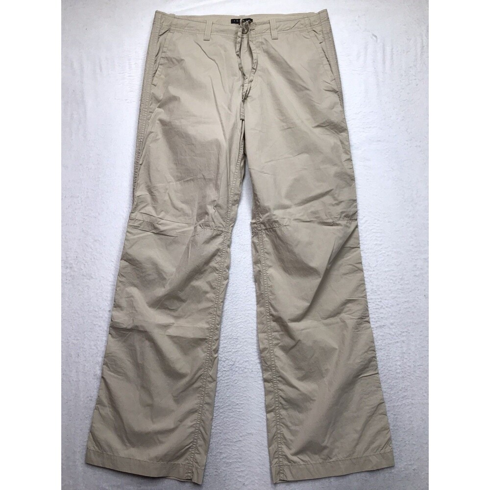 THEORY Lenden Wide Leg Pant Women 33x34 Khaki Beige Cotton Drawstring Trouser